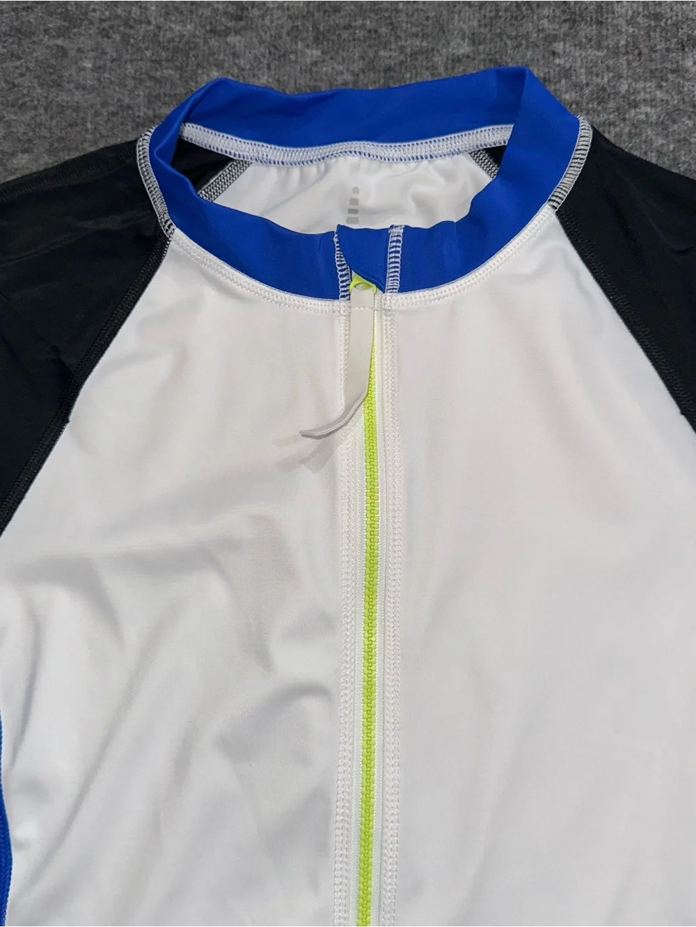 Lands' End Kids Medium 10-12 White Blue Rash Guard Swim Shirt UPF Zip Front